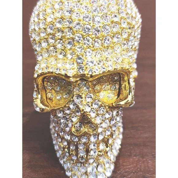 Golden Skull Trinket Jewelry Box with Stunning Rhinestone? Appx 2.75x2x2.5